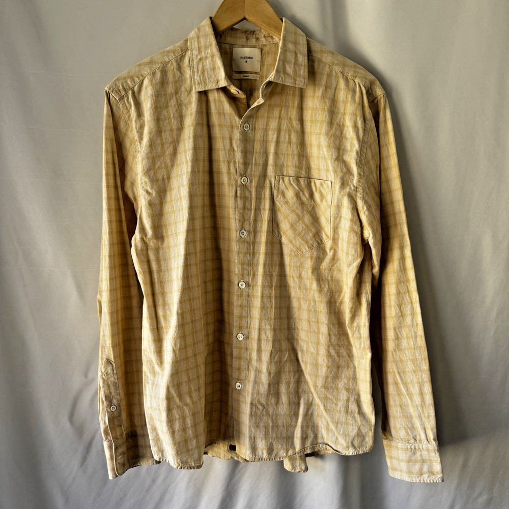 Billy Reid Shirt Mens Med Standard fit Long Sleeve Button Up Casual Yellow Plaid